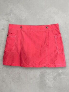 Vintage Christina Nylon Wrap Swim Cover-up Mini Cargo Skirt Coral Pink Neon M